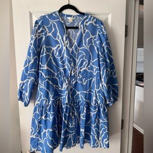 H&M Blue and White Long Sleeve Dress